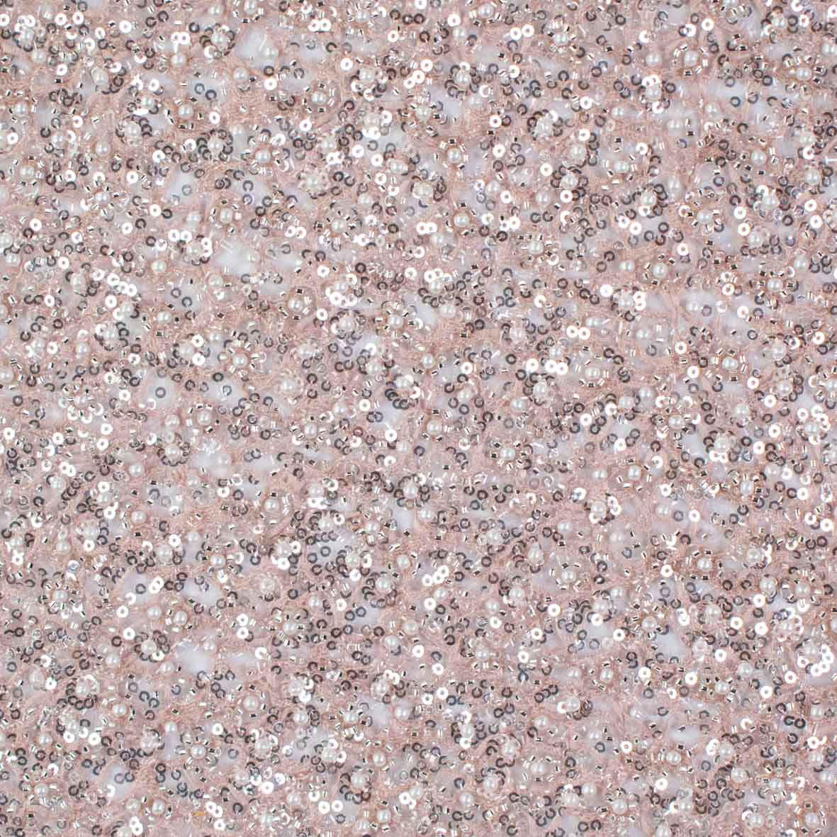 Luxury Pearl & Crystal Beaded Sequins Mesh Lace – SS41902 Peach Corded Net