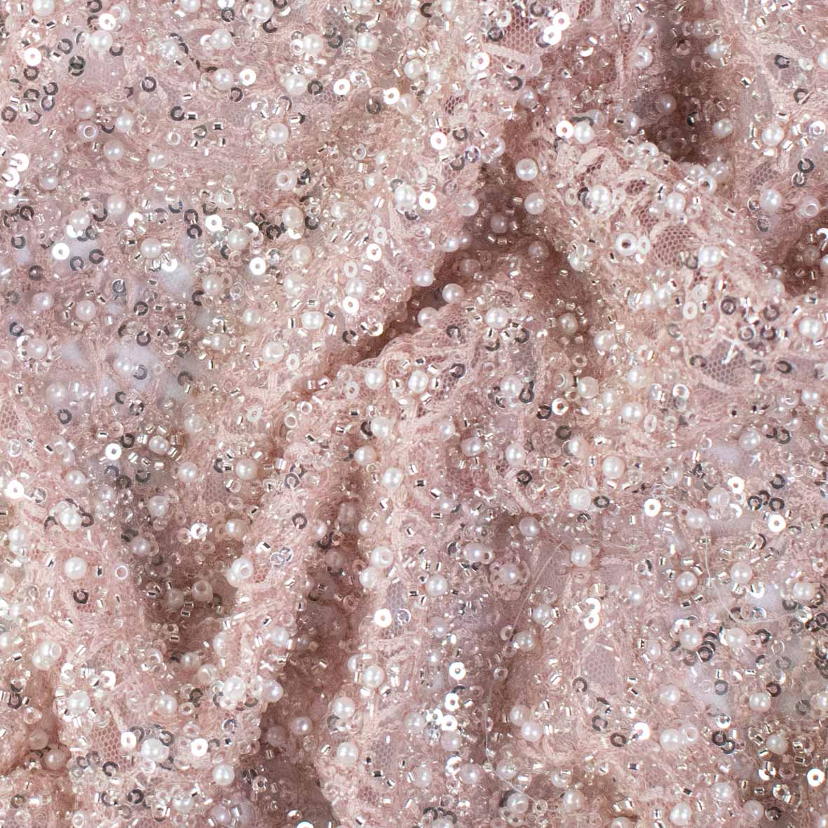 Luxury Pearl & Crystal Beaded Sequins Mesh Lace – SS41902 Peach Corded Net