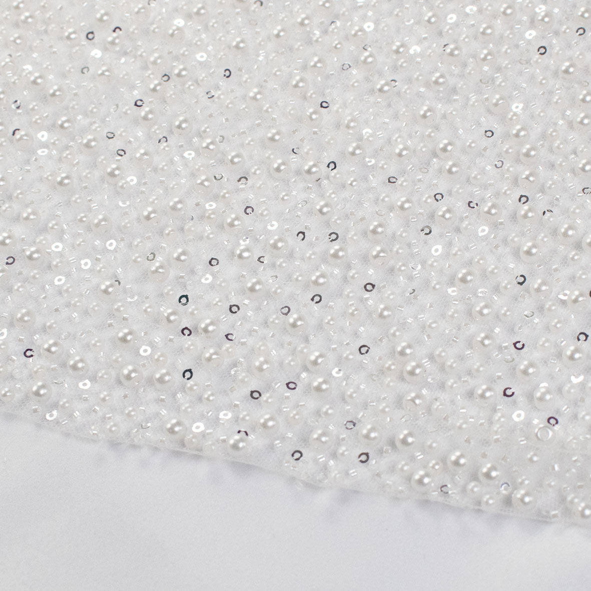 Luxury Pearl & Crystal Beaded Sequins Mesh Lace – SS41903 White