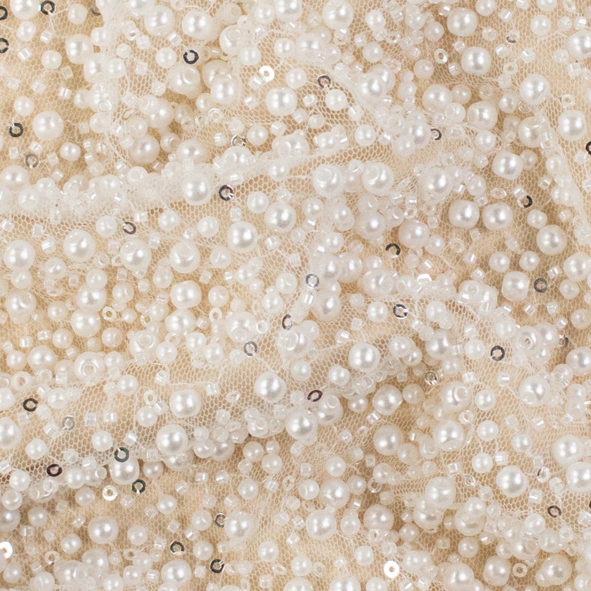 Luxury Pearl & Crystal Beaded Sequins Mesh Lace – SS41903 White