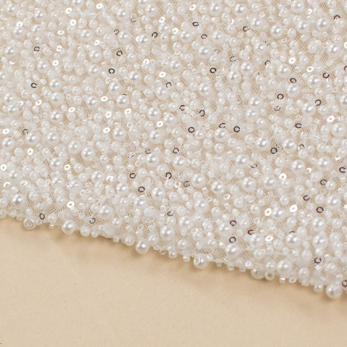 Luxury Pearl & Crystal Beaded Sequins Mesh Lace – SS41903 White