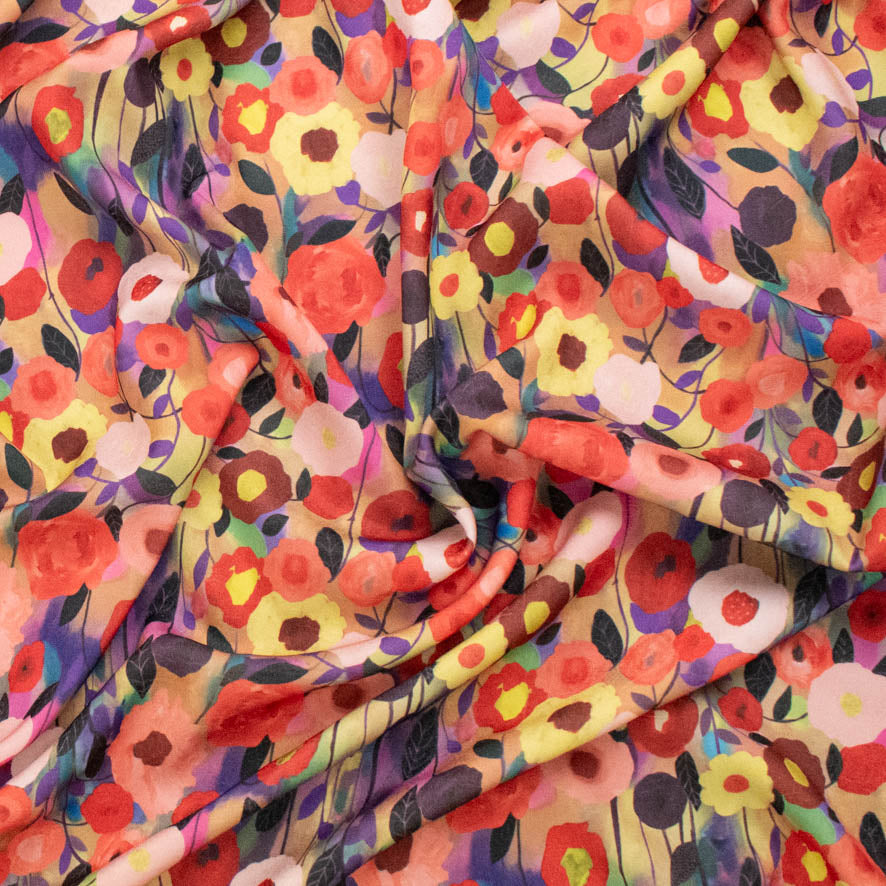 Pearl Silk Crush Digital Prints Design 1 Orange Impressionist Bloom