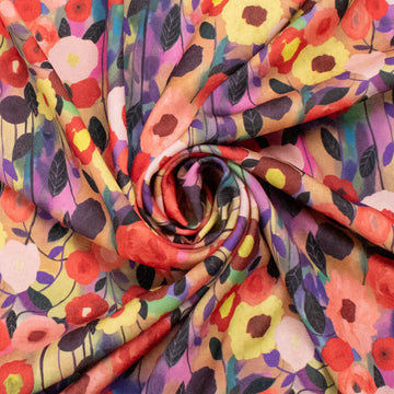 Pearl Silk Crush Digital Prints Design 1 Orange Impressionist Bloom