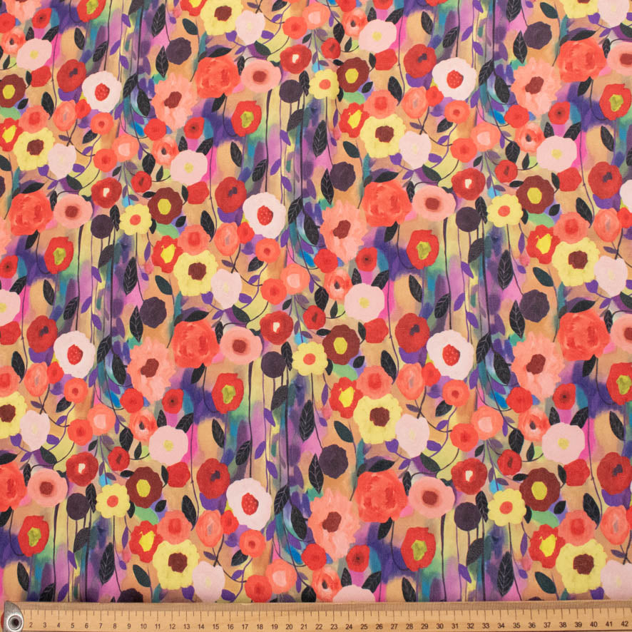 Pearl Silk Crush Digital Prints Design 1 Orange Impressionist Bloom