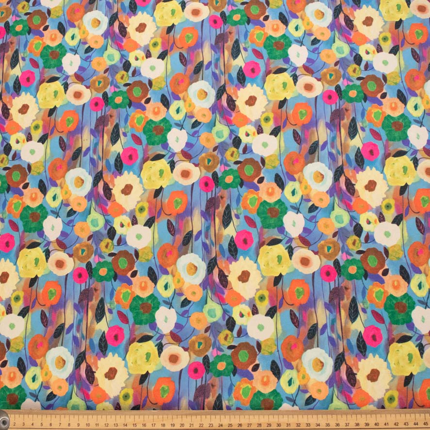 Pearl Silk Crush Digital Prints Design 1 Blue Impressionist Bloom