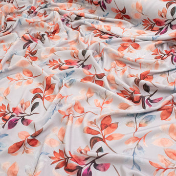 Pearl Silk Crush Digital Prints Design 3 Red Leaves on Grey