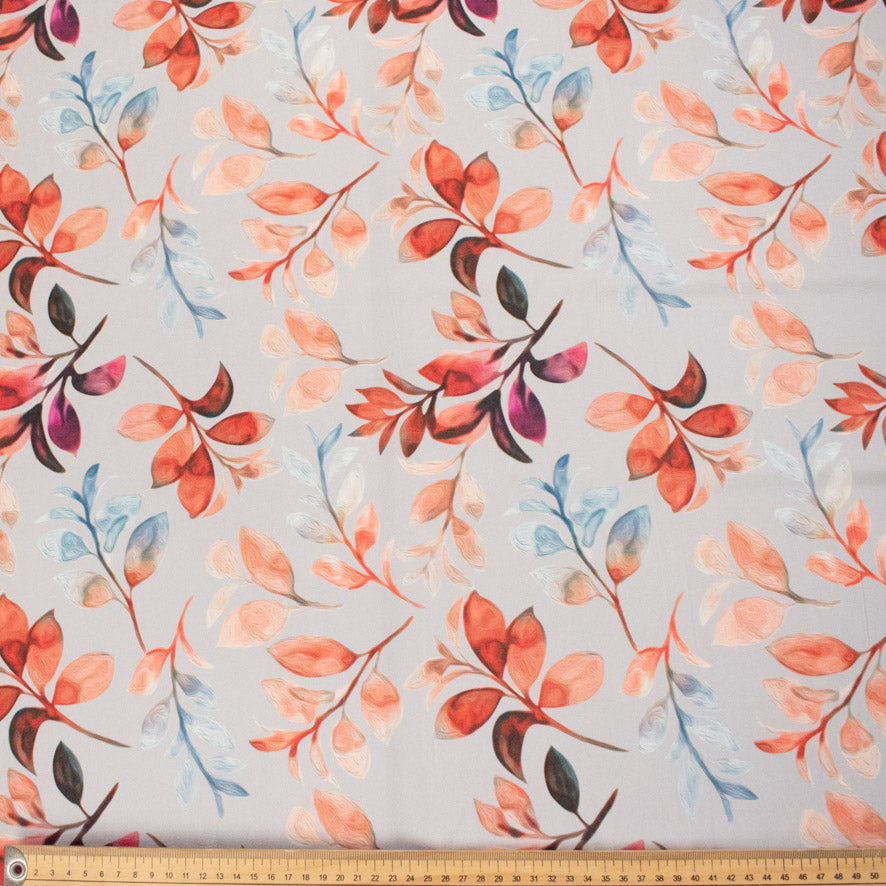 Pearl Silk Crush Digital Prints Design 3 Red Leaves on Grey