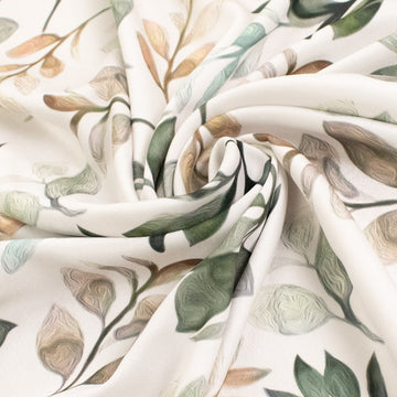Pearl Silk Crush Digital Prints Design 3 Green Leaves on White