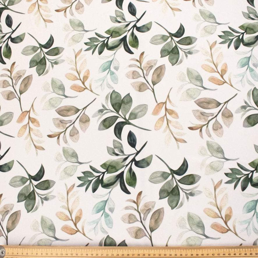 Pearl Silk Crush Digital Prints Design 3 Green Leaves on White