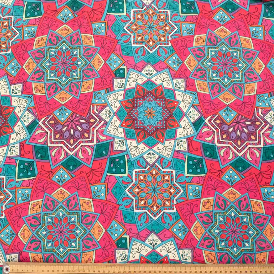 Pearl Silk Crush Digital Prints Design 4 Pink Geometric Star Mandala