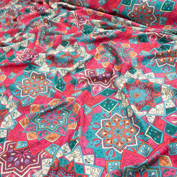 Pearl Silk Crush Digital Prints Design 4 Pink Geometric Star Mandala