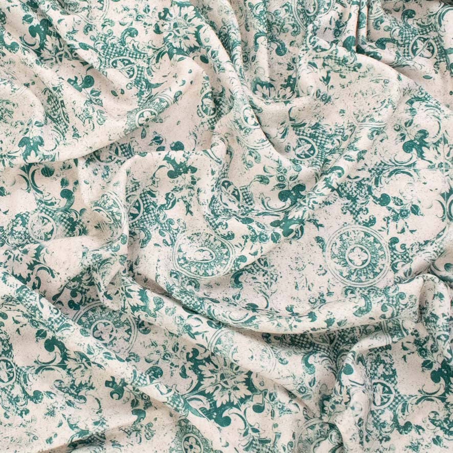 Pearl Silk Crush Digital Prints Design 7 Green Damask