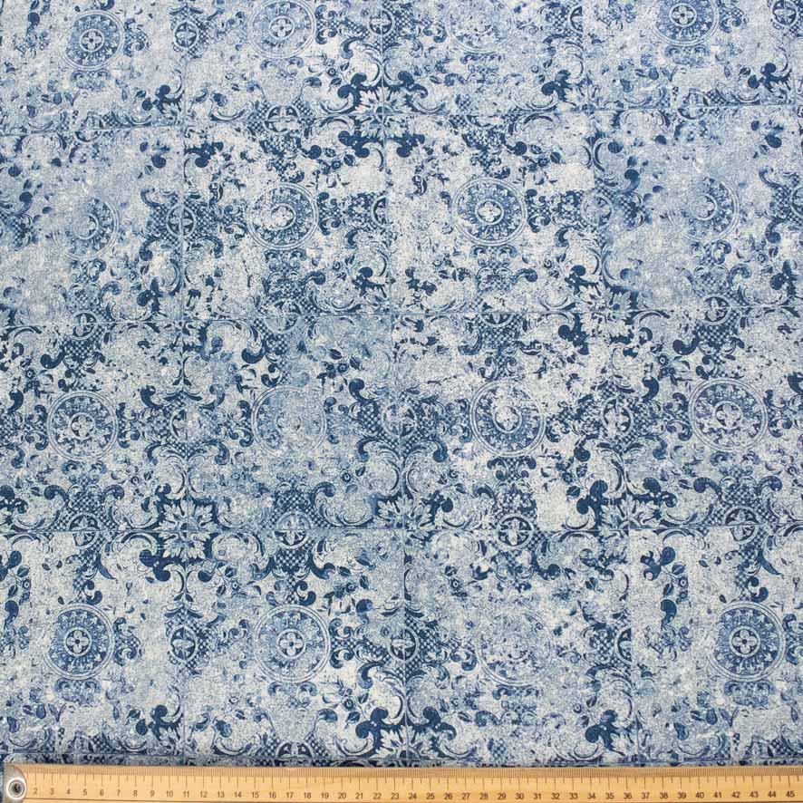 Pearl Silk Crush Digital Prints Design 7 Blue Damask