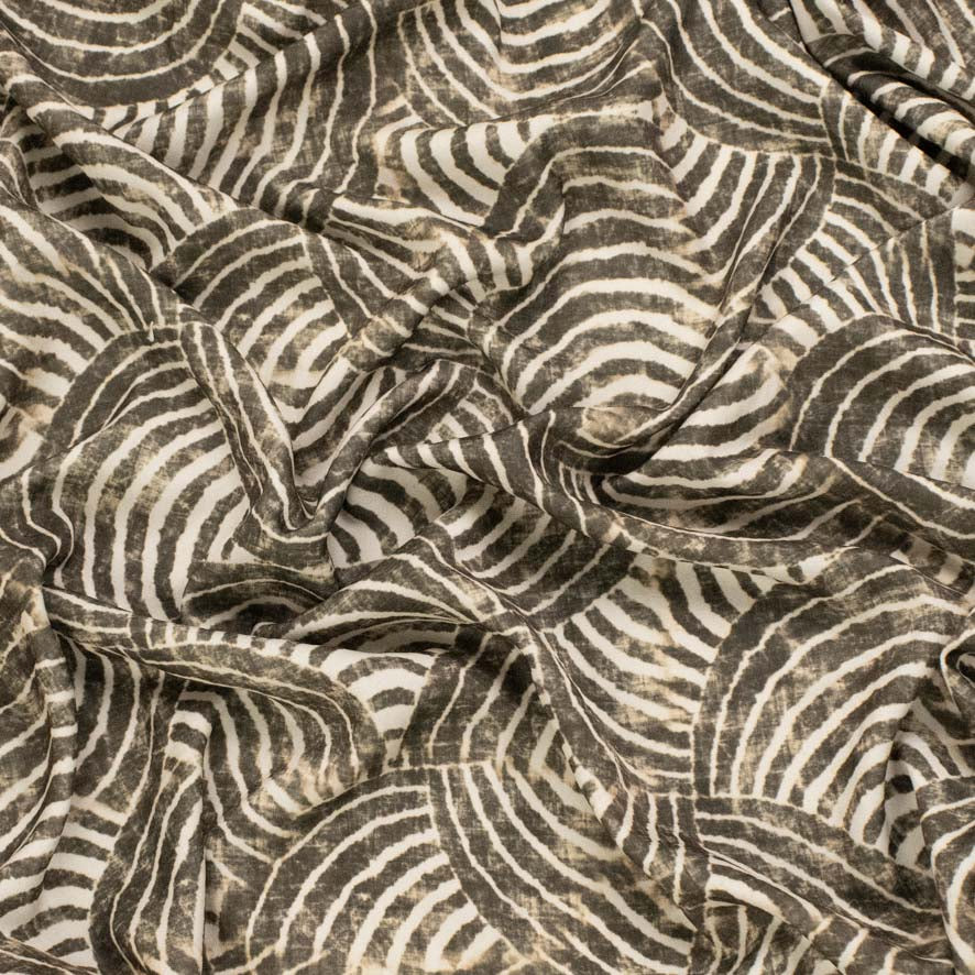 Pearl Silk Crush Digital Prints Design 8 Brown Tribal Echo Waves