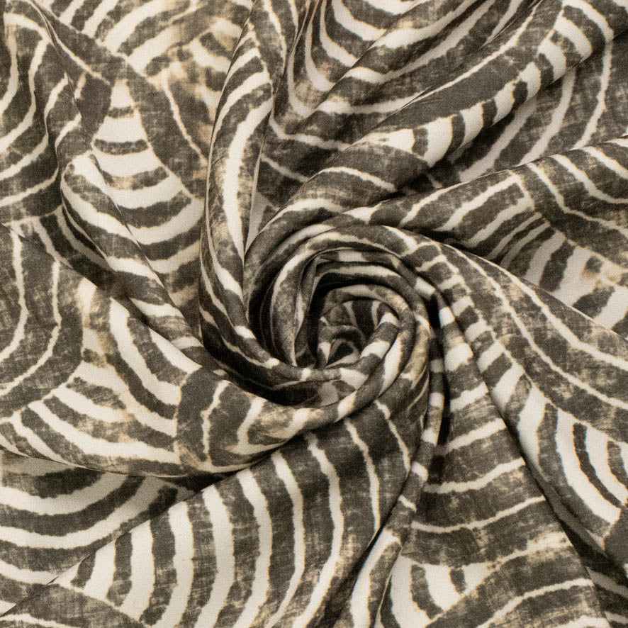 Pearl Silk Crush Digital Prints Design 8 Brown Tribal Echo Waves