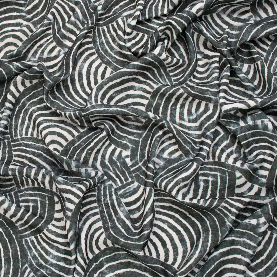Pearl Silk Crush Digital Prints Design 8 Black Tribal Echo Waves