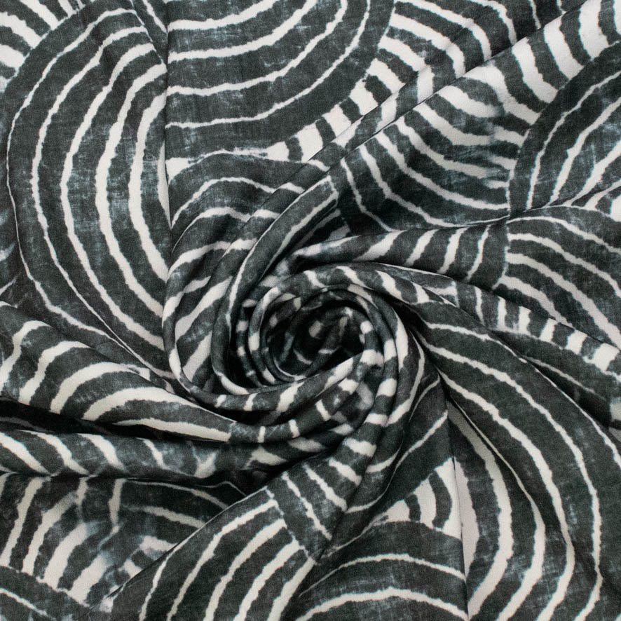 Pearl Silk Crush Digital Prints Design 8 Black Tribal Echo Waves