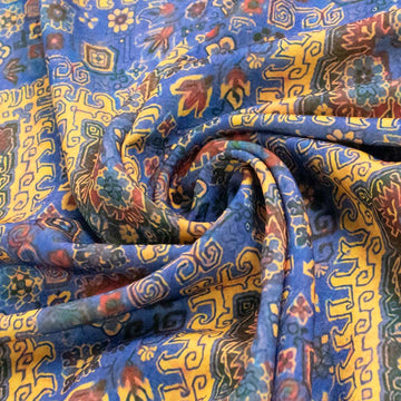 Pearl Silk Crush Digital Prints Design 9 Yellow Eastern Diamond on Blue