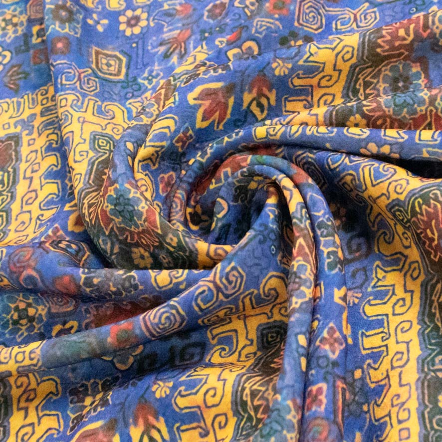 Pearl Silk Crush Digital Prints Design 9 Yellow Eastern Diamond on Blue