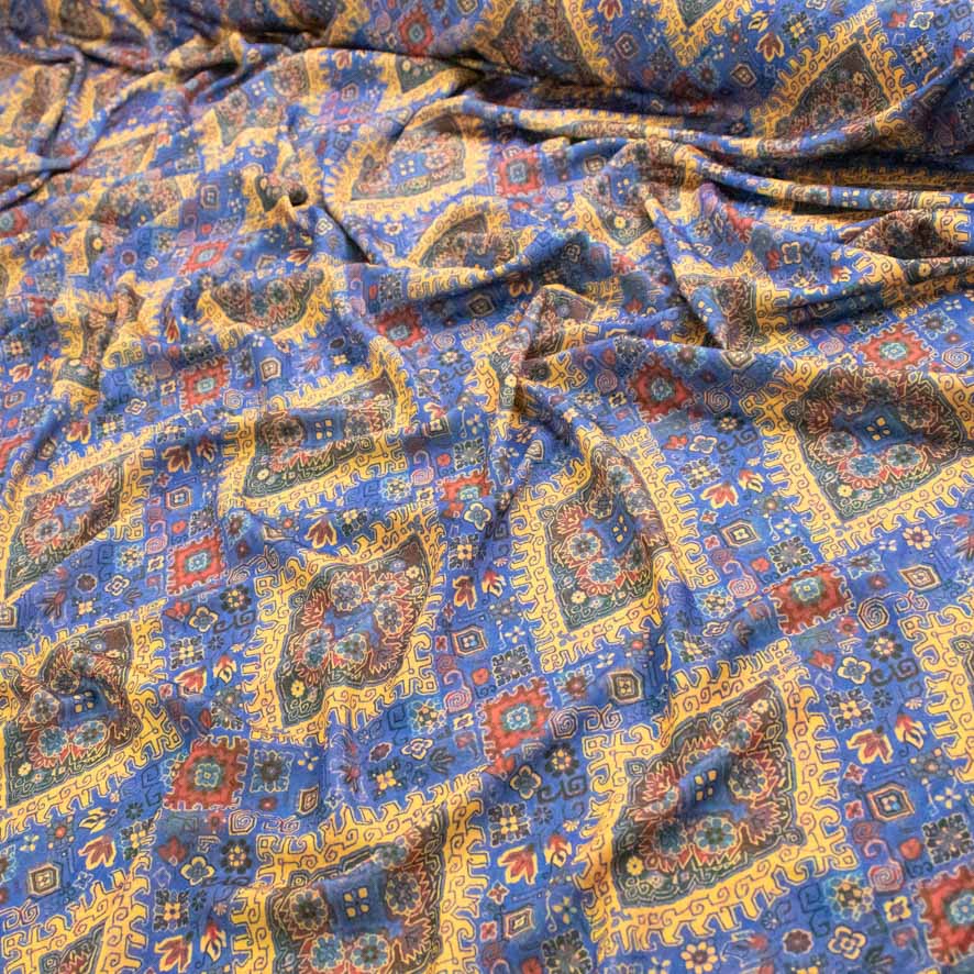 Pearl Silk Crush Digital Prints Design 9 Yellow Eastern Diamond on Blue