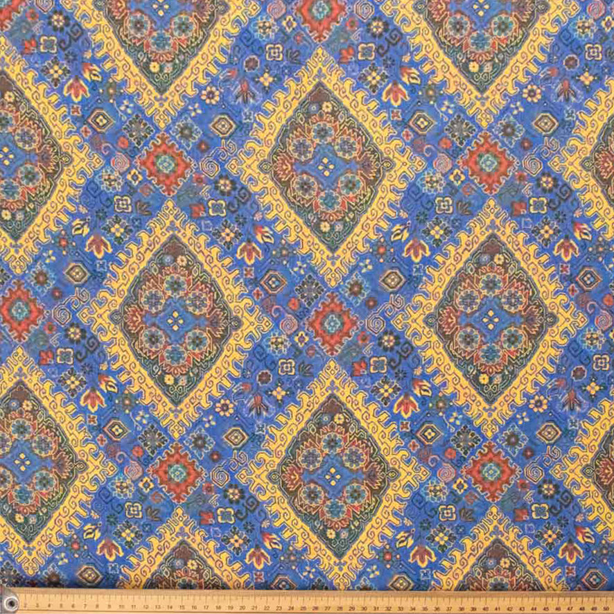 Pearl Silk Crush Digital Prints Design 9 Yellow Eastern Diamond on Blue
