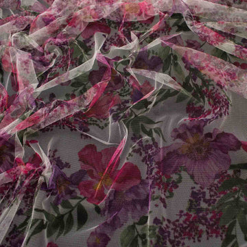 Digital Printed Fine Soft English Tulle Pink Poppy