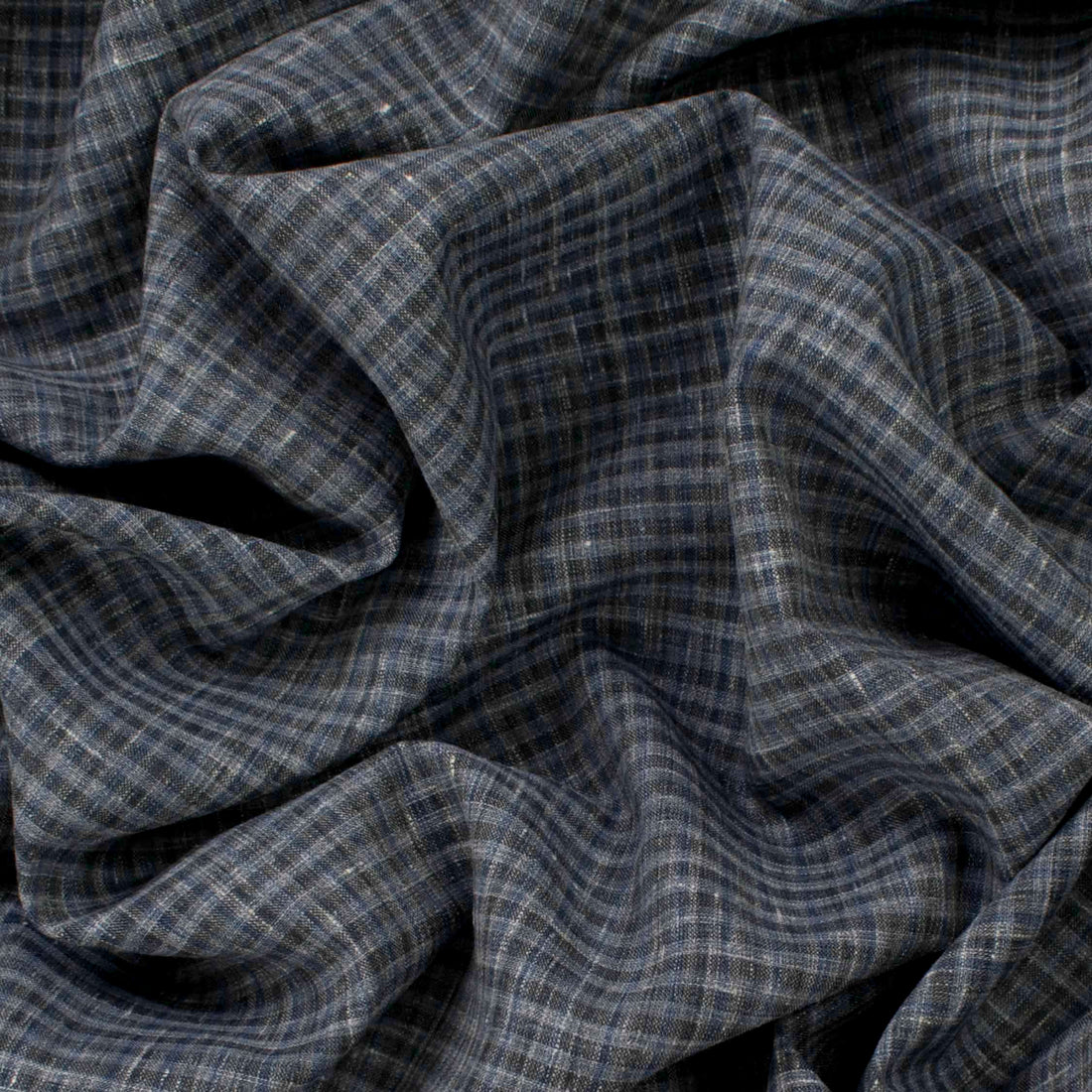 Japanese Linen Blend Summer Suiting - Black & Navy Checks