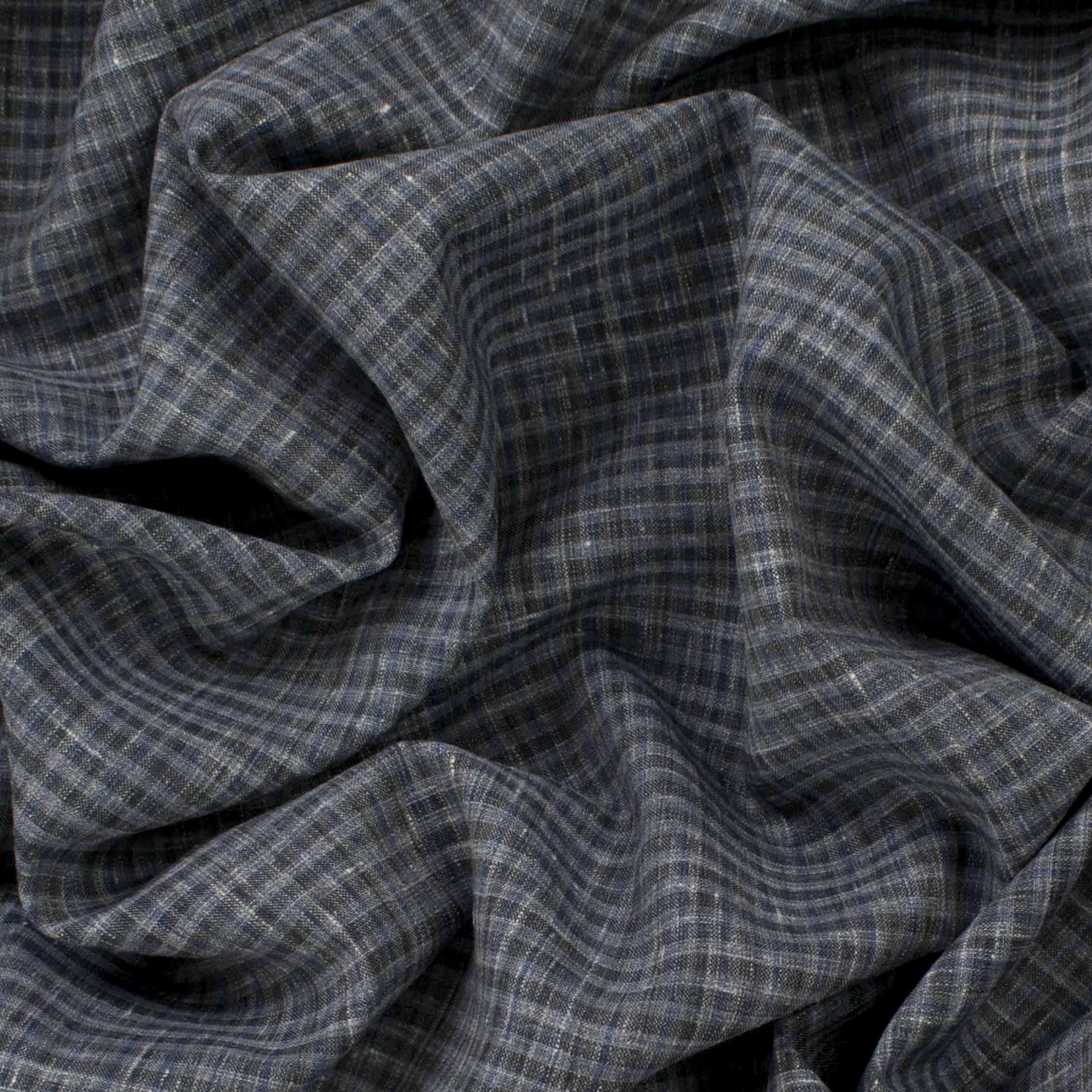 Japanese Linen Blend Summer Suiting - Black & Navy Checks