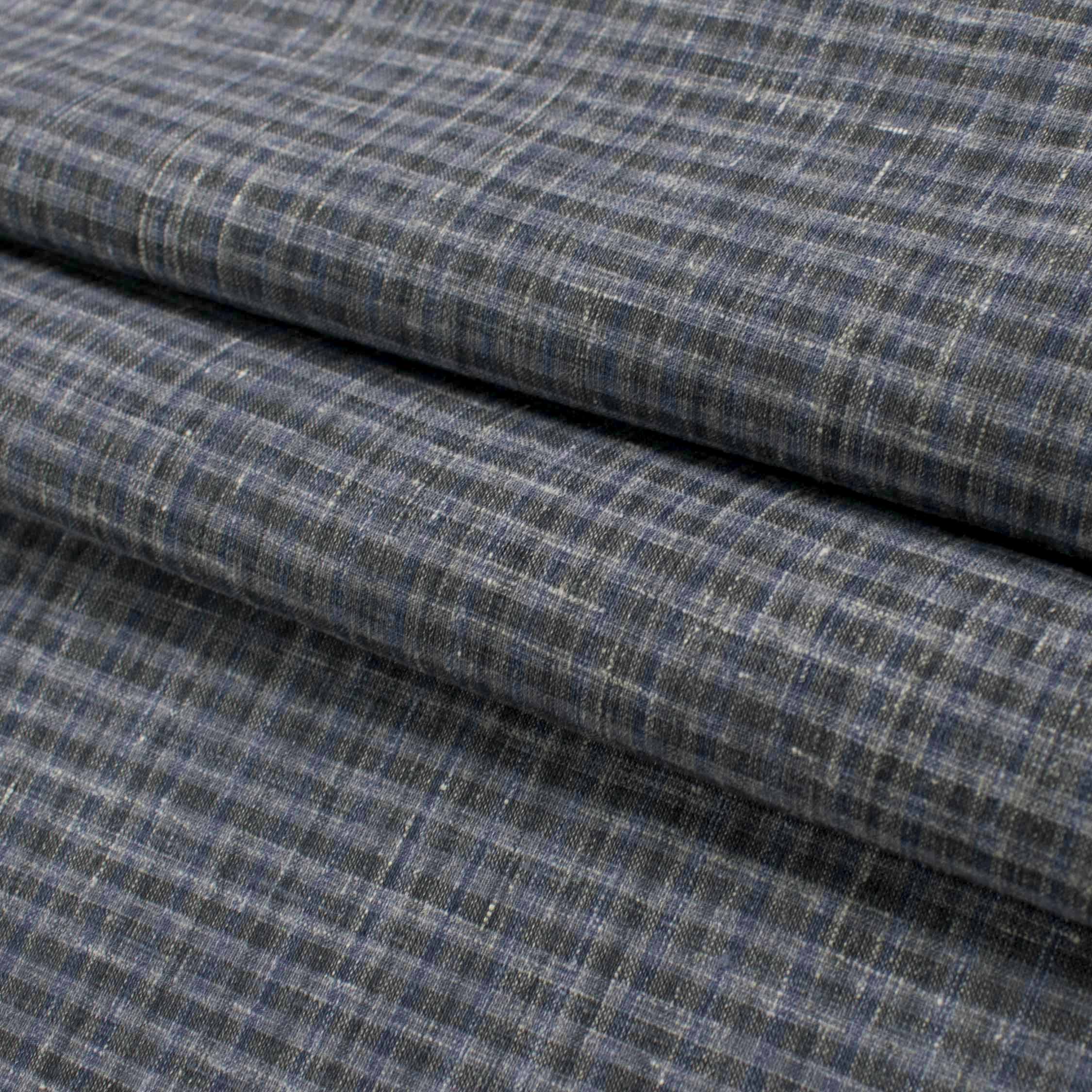 Japanese Linen Blend Summer Suiting - Black & Navy Checks