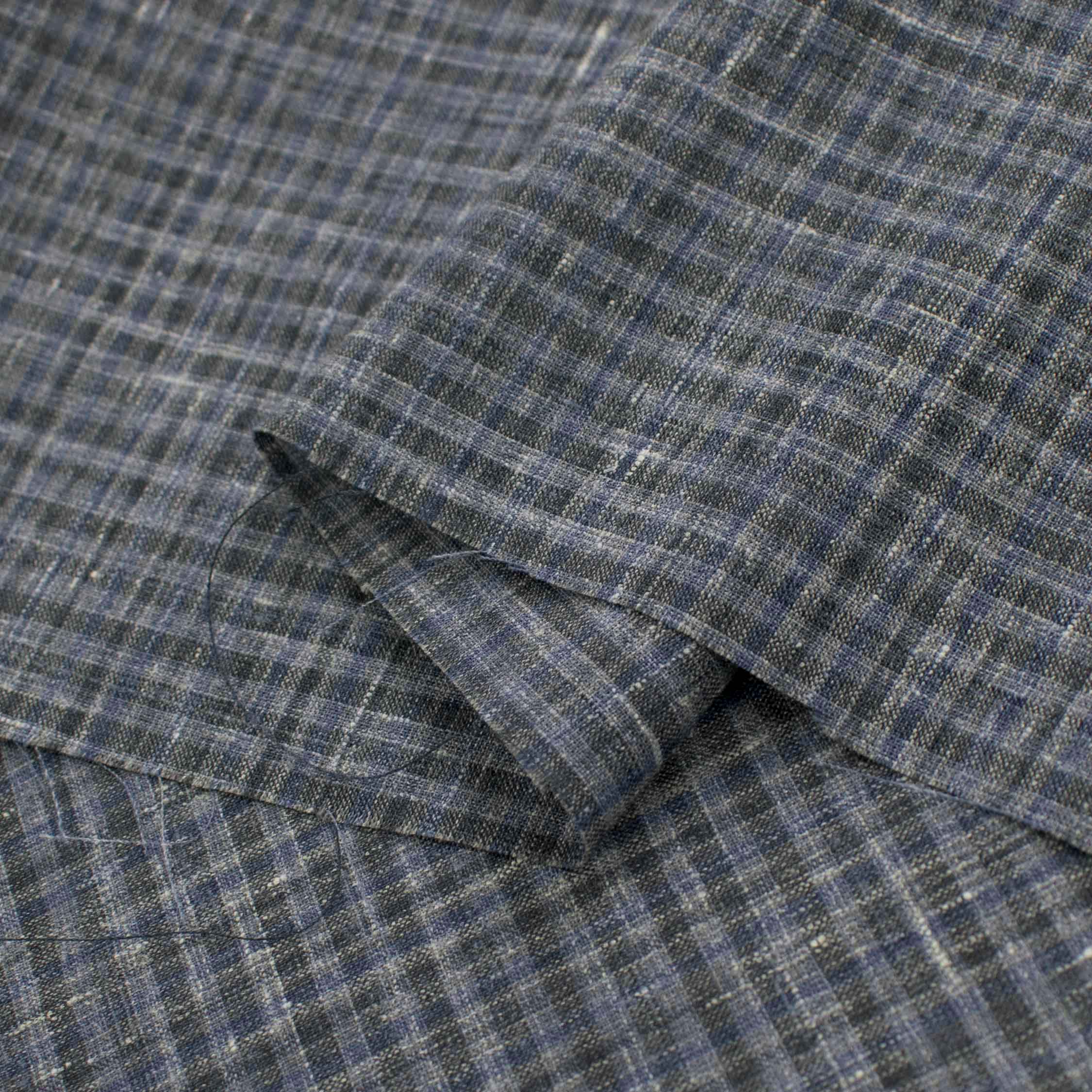 Japanese Linen Blend Summer Suiting - Black & Navy Checks