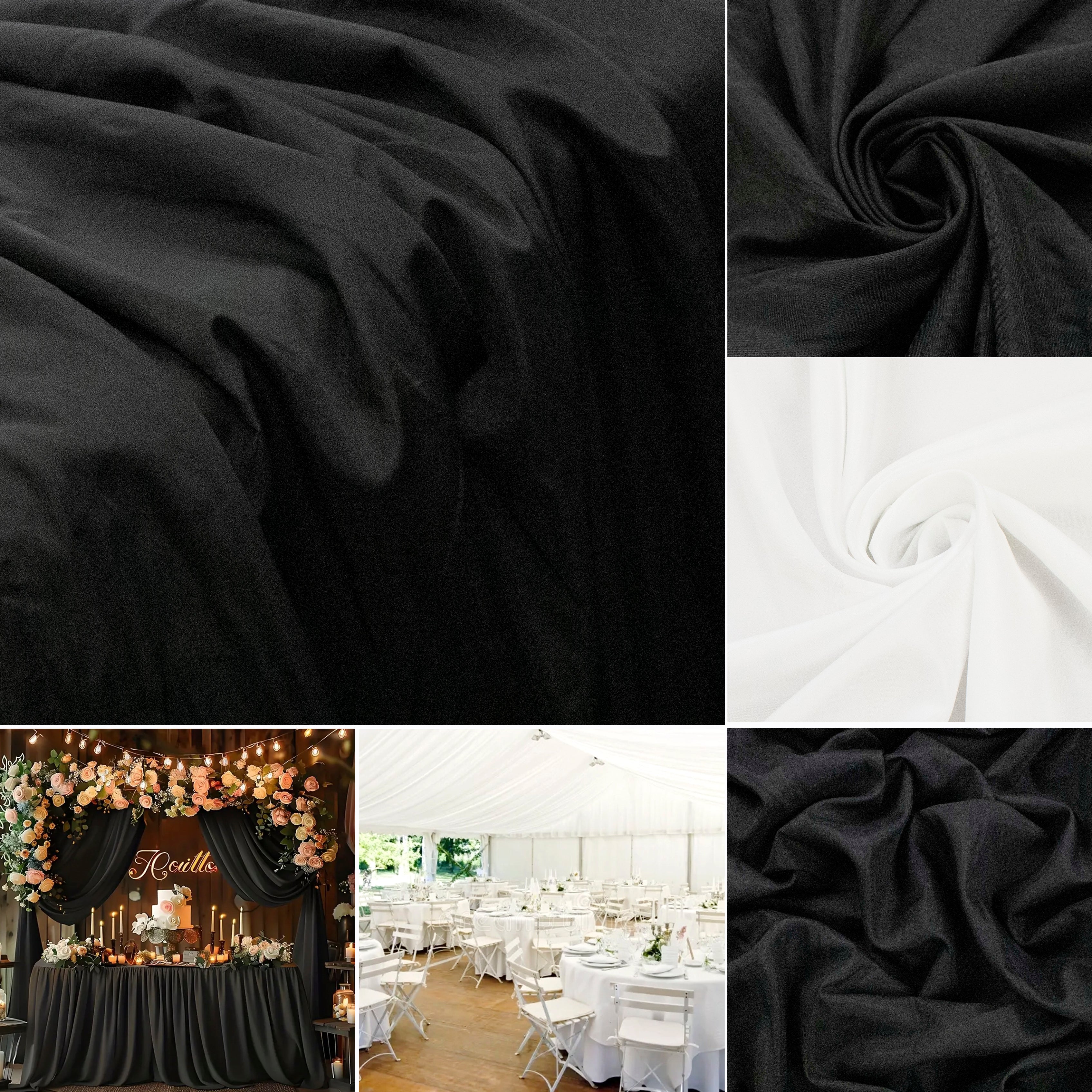 Pongee Lining – 50 Metre Roll Black & White (Bulk Draping & Event Use)