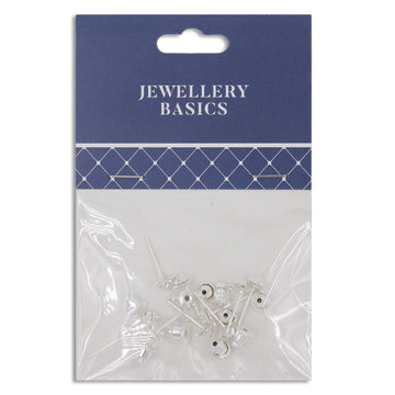 Earring Post & Ends 14mm Silver 10Pcs