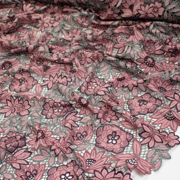 Premium Heavy Floral Embroidered Guipure Lace SS41951-Mauve & Silver with Diamanté