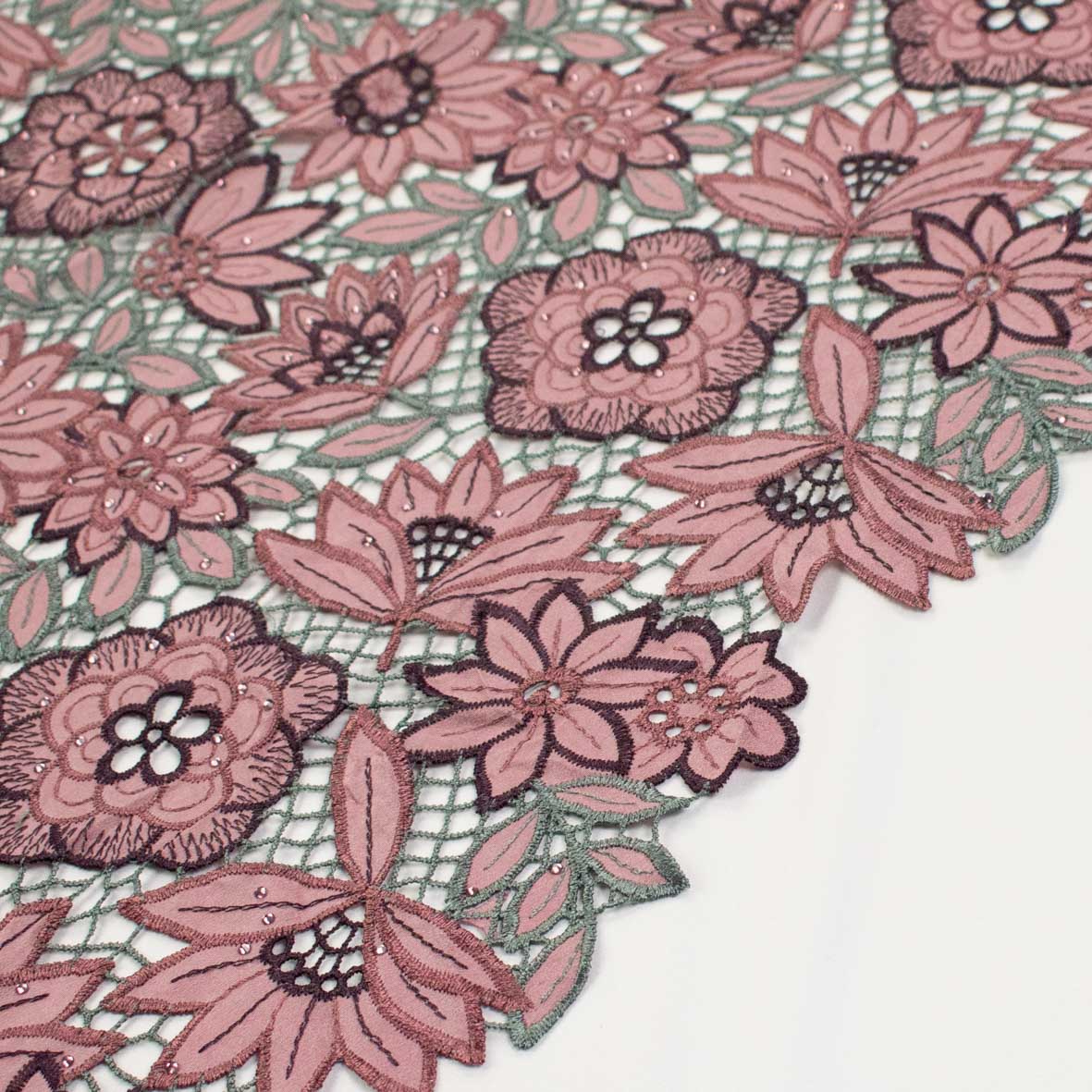 Premium Heavy Floral Embroidered Guipure Lace SS41951-Mauve & Silver with Diamanté