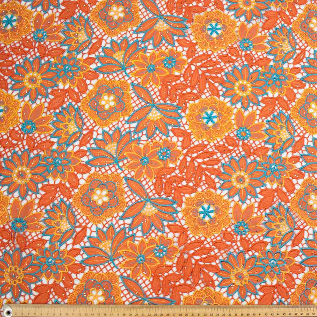 Premium Heavy Floral Embroidered Guipure Lace SS41961-Orange with Diamanté