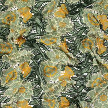 Premium Heavy Floral Embroidered Guipure Lace SS41963-Green & Yellow