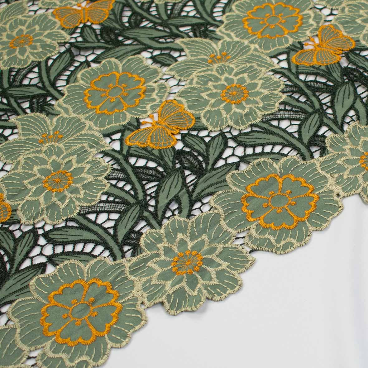 Premium Heavy Floral Embroidered Guipure Lace SS41963-Green & Yellow
