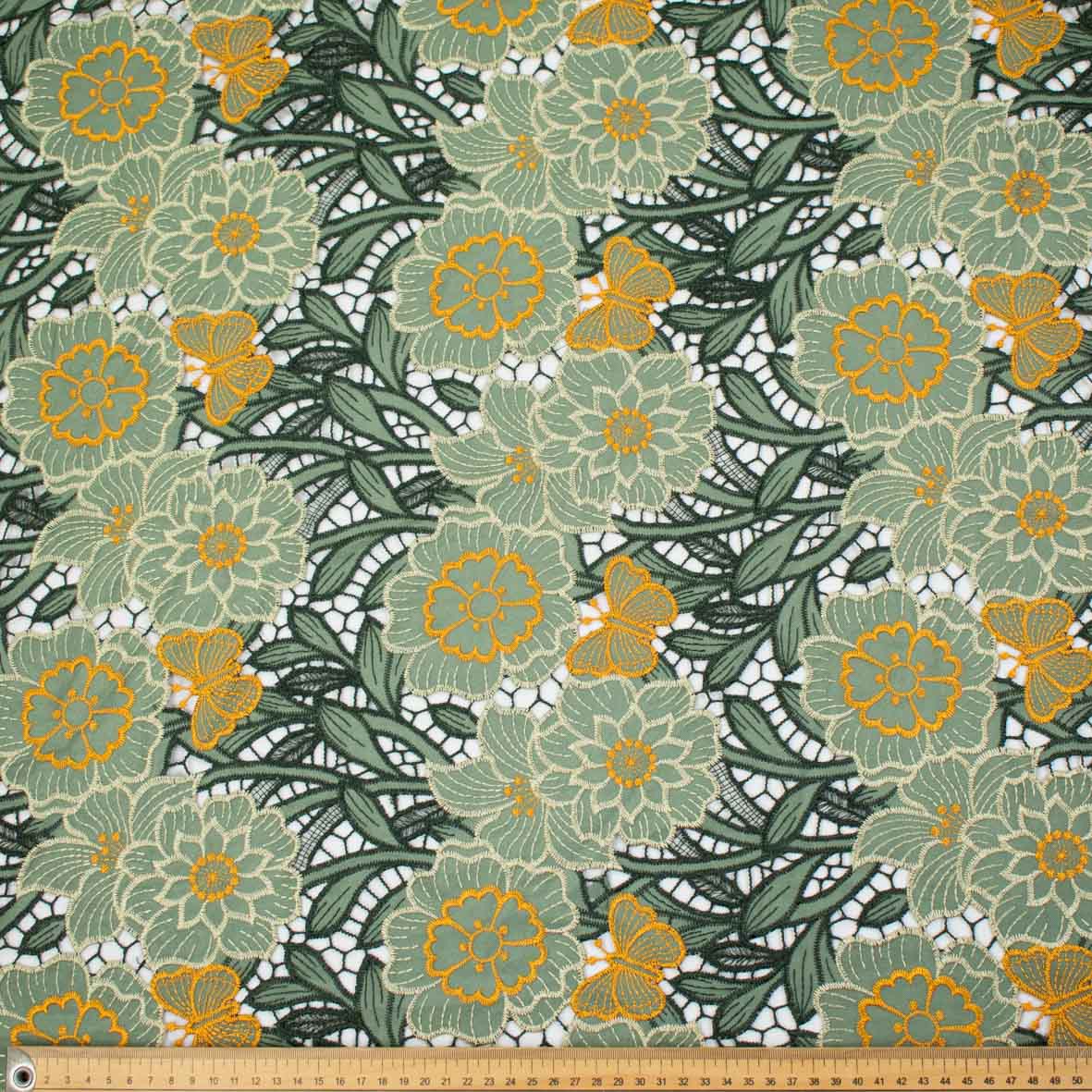 Premium Heavy Floral Embroidered Guipure Lace SS41963-Green & Yellow