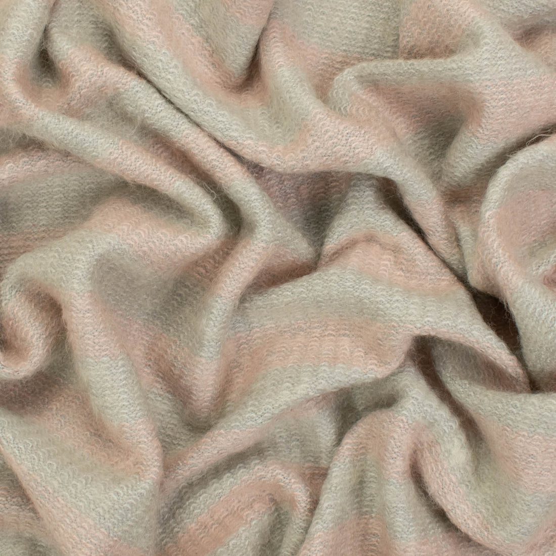 Premium Japanese Wool Blend Mohair Jersey Knit Printed Pink & Grey Stripes