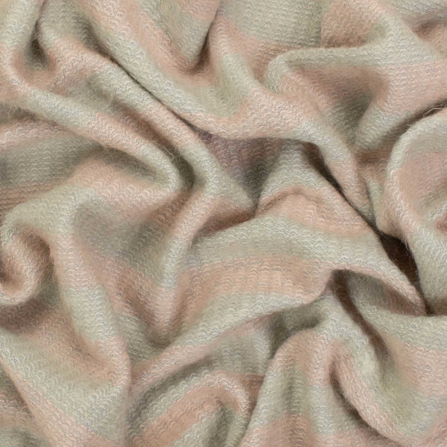 Premium Japanese Wool Blend Mohair Jersey Knit Printed Pink & Grey Stripes