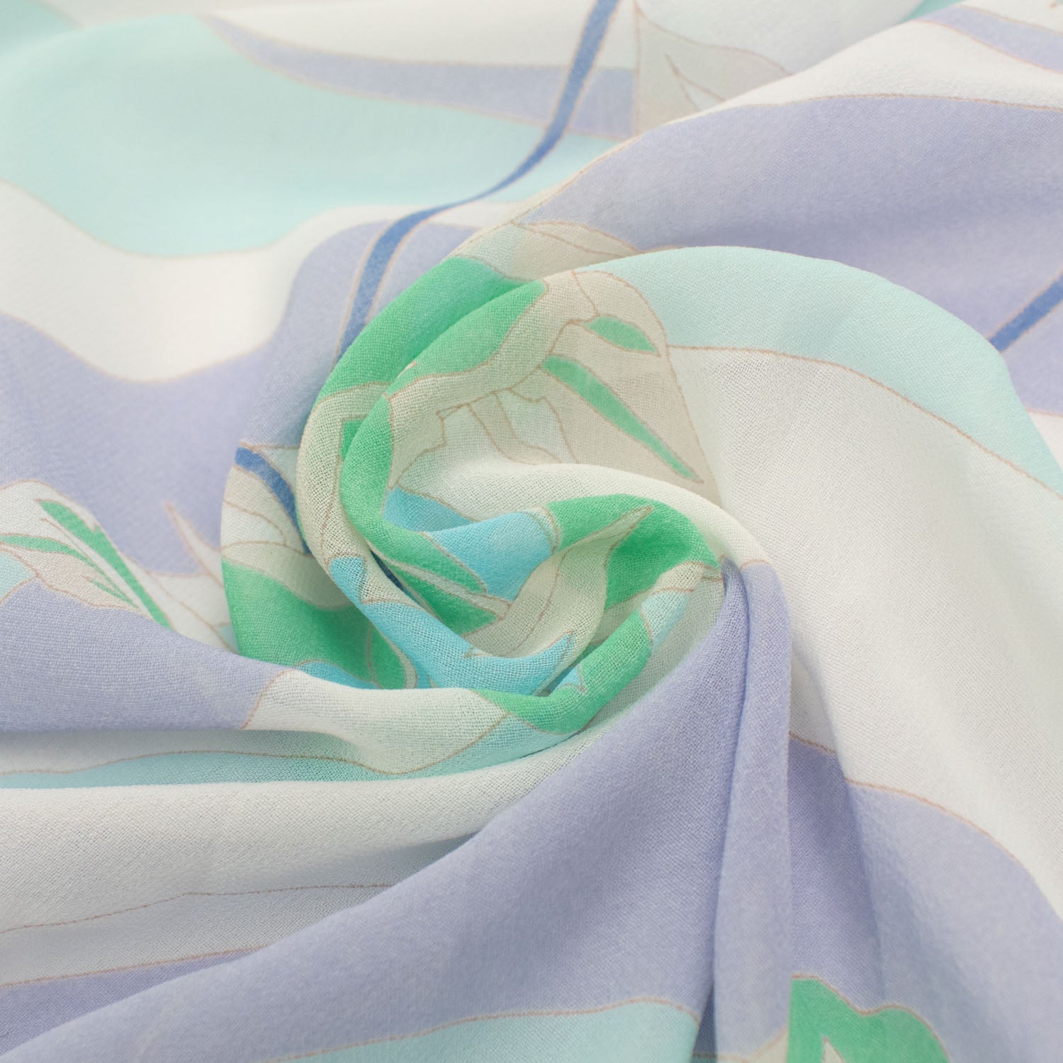 Printed Chiffon Design-12 Mint & Silver Roses on Purple Waves