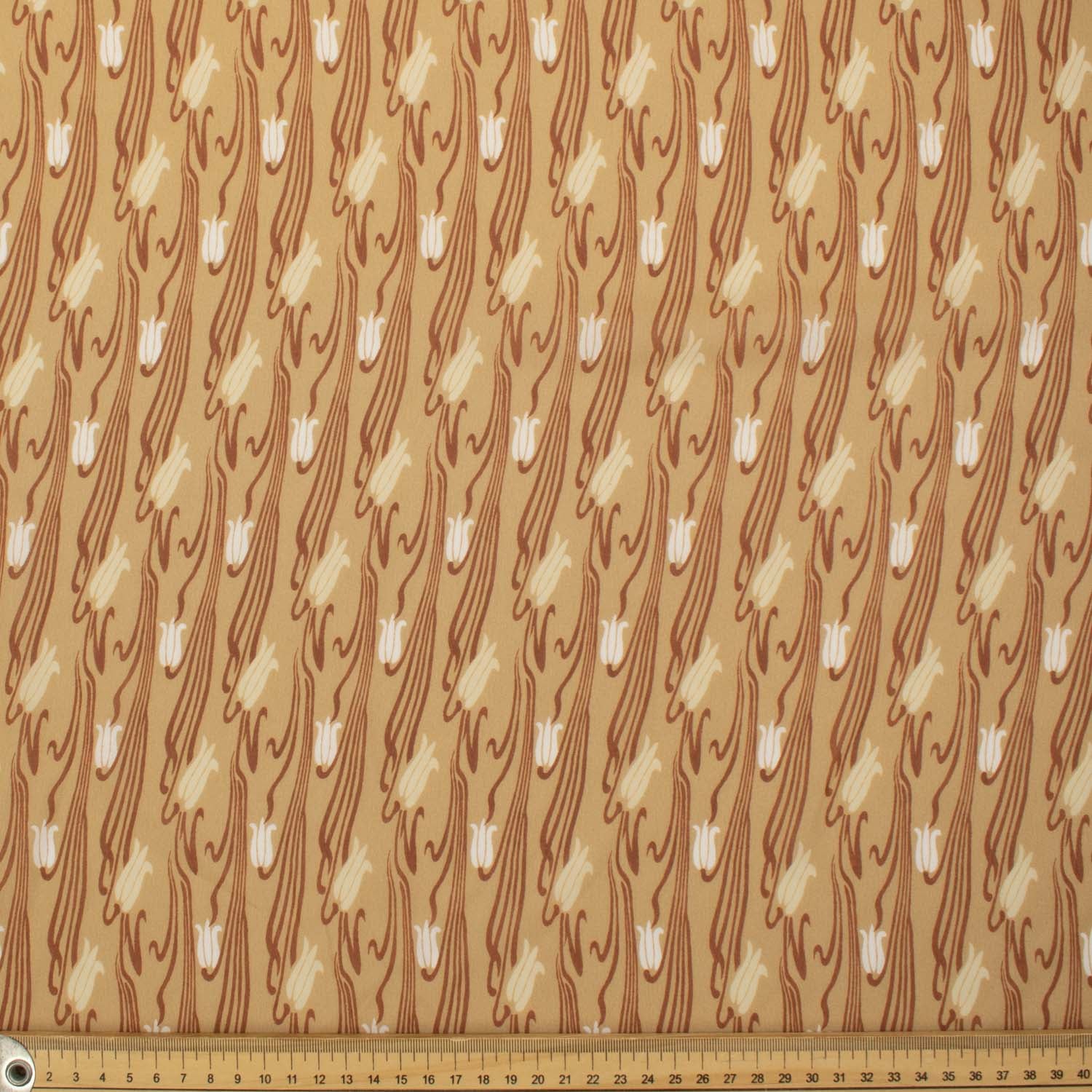 Printed Chiffon Design-7 Brown & White Floral Vines on Beige