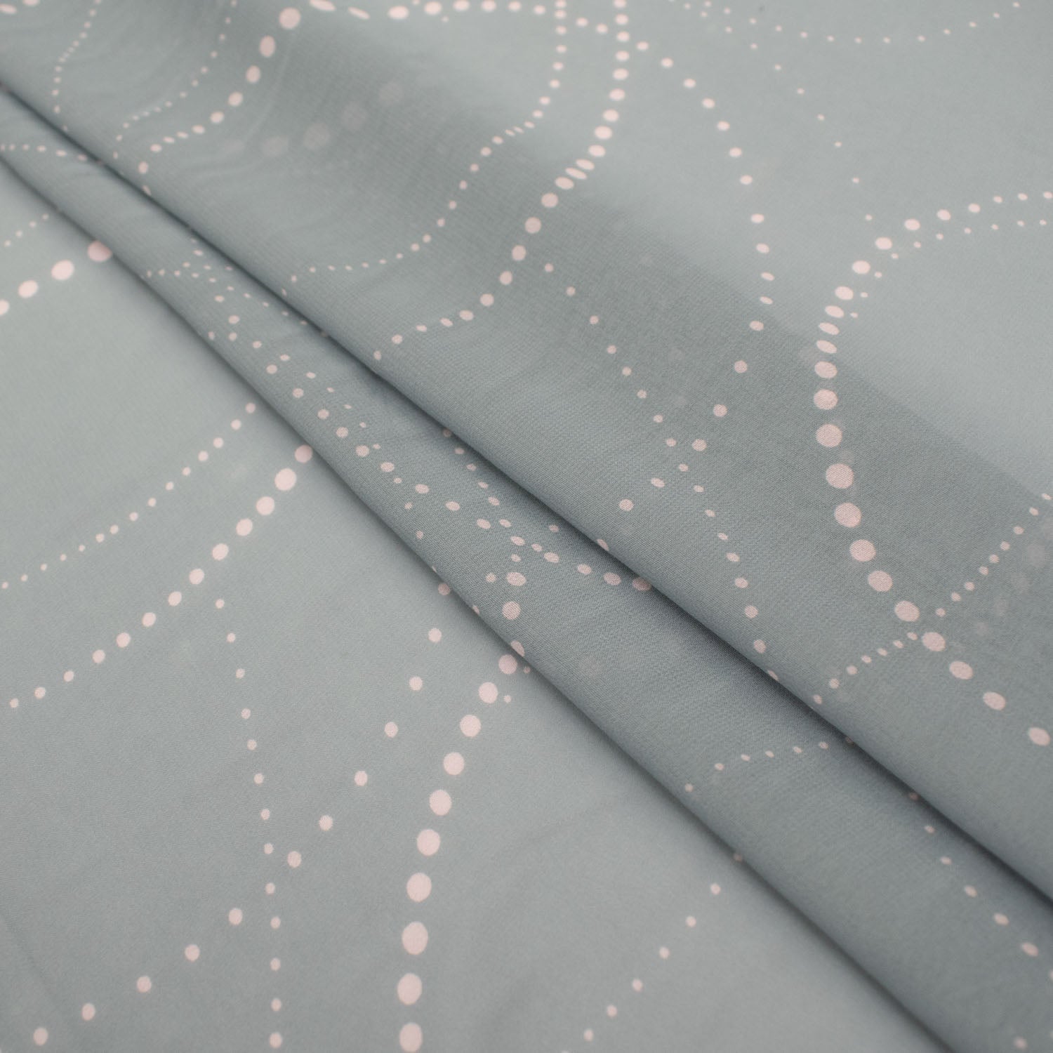 Printed Chiffon Design-8 Light Baby Pink Dots on Silver