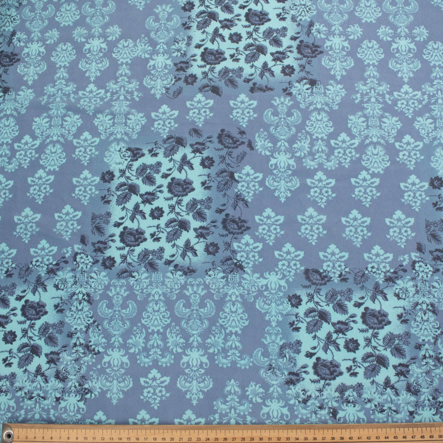 Printed Chiffon Design-247 Blue Floral Vines & Damask