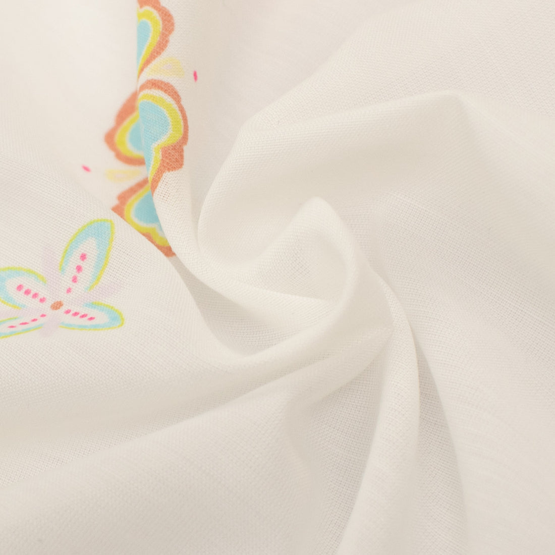 Printed Chiffon Design-15 Pink & Blue Floral Stripes on White