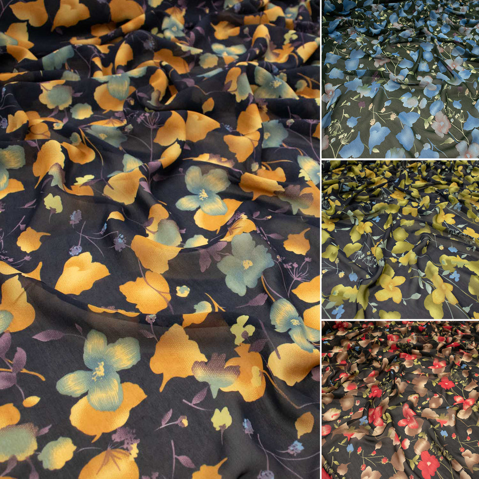 Printed Chiffon Design-2 Floral & Leaves – Homecraft Textiles