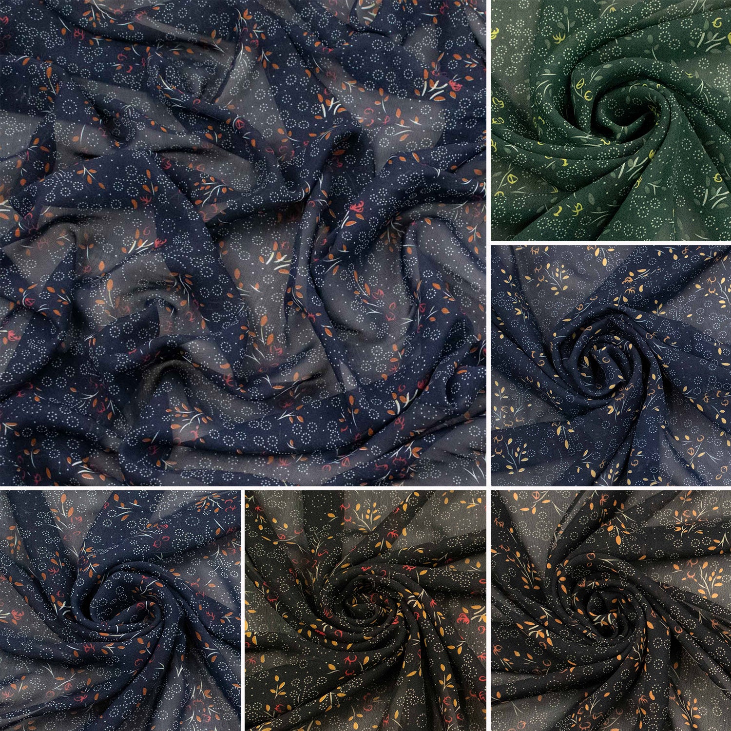 Printed Chiffon Design-90 Mini Leaves