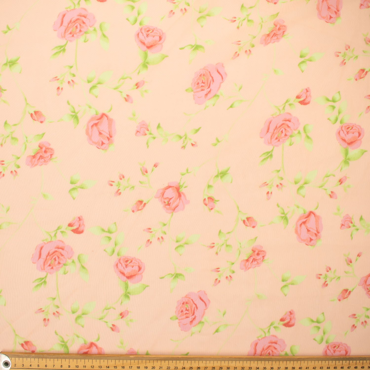 Print Chiffon Red Floral Vines on Peach