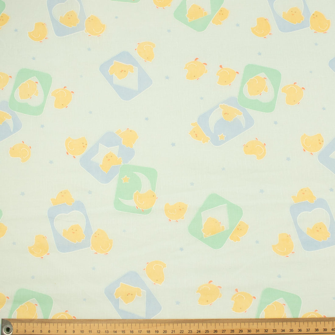 Printed Cotton Voile Design-77 Yellow Chicks on Mint