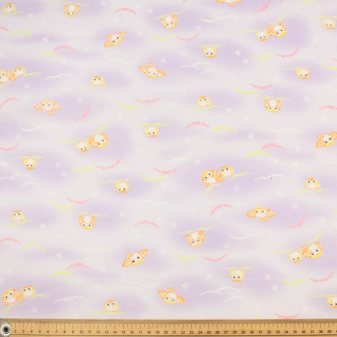 Printed Cotton Voile Design-75 Orange Owls on Lilac